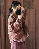 Linen Winter Vintage Long Sleeve Floral Printed Warm Coat