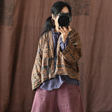 Linen Winter Vintage Long Sleeve Floral Printed Warm Coat