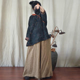 Linen Women Pullover Floral Vintage Long Sleeve Sweatshirt