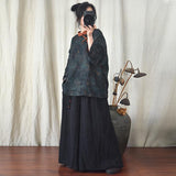 Linen Women Pullover Floral Vintage Long Sleeve Sweatshirt