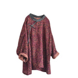 Linen Women Pullover Floral Vintage Long Sleeve Sweatshirt