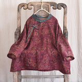 Linen Women Pullover Floral Vintage Long Sleeve Sweatshirt