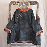 Linen Women Pullover Floral Vintage Long Sleeve Sweatshirt