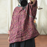 Linen Women Pullover Floral Vintage Long Sleeve Sweatshirt