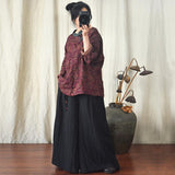 Linen Women Pullover Floral Vintage Long Sleeve Sweatshirt