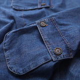 Plus Size - Loose Solid Color Drawstring Denim Hoodie