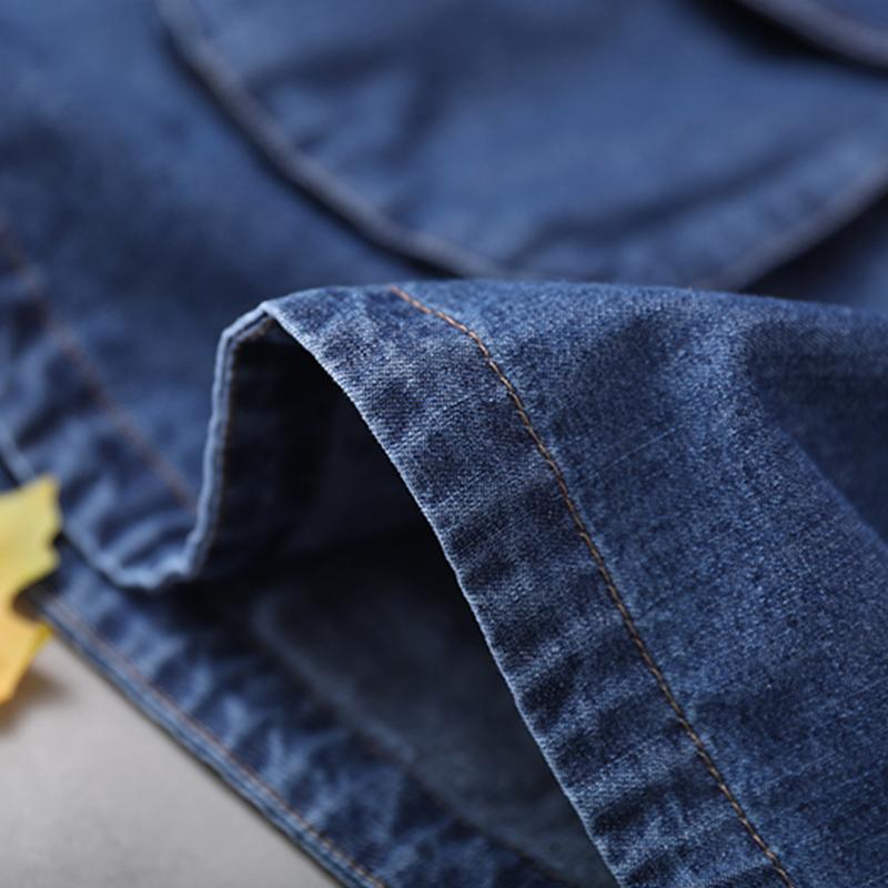 Plus Size - Loose Solid Color Drawstring Denim Hoodie