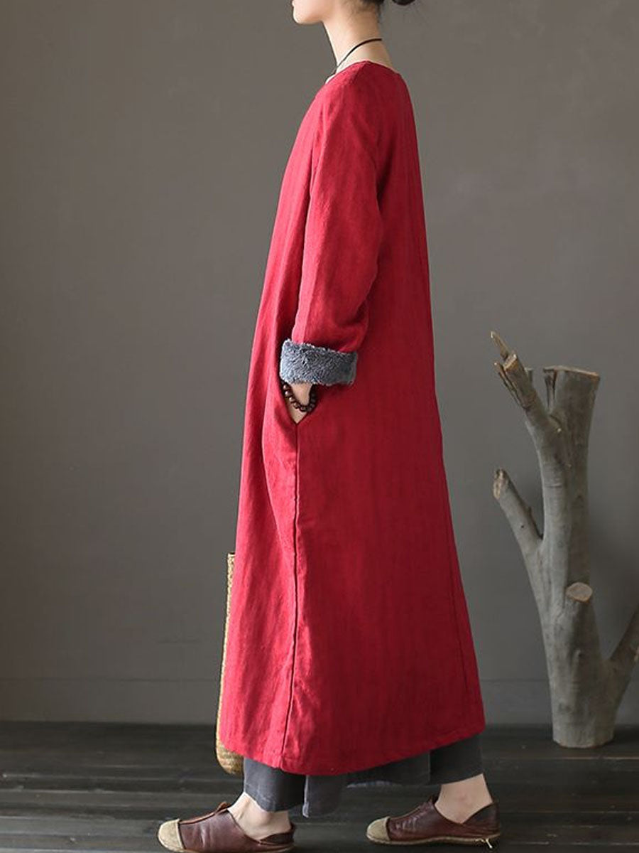 Women Ethnic Artsy Warm Solid Jacquard Long Dress