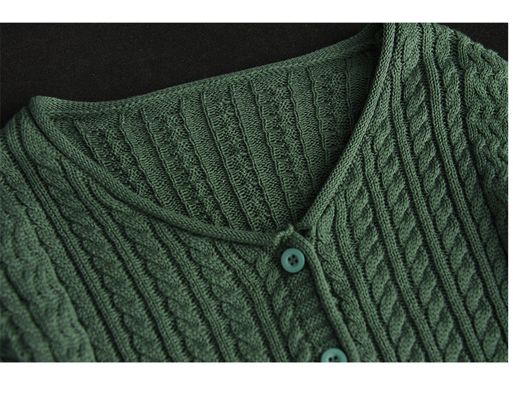 Veste pull cardigan torsadée en tricot de coton vintage