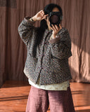 Vintage Floral Disc Button Cotton Linen Cardigan Stand Collar Jacket