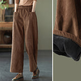 Vintage Corduroy Plus Fleece Casual Elastic Waist Pants