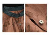 Vintage Linen Print Shirt Colorblock Lapel Long Sleeve Shirt