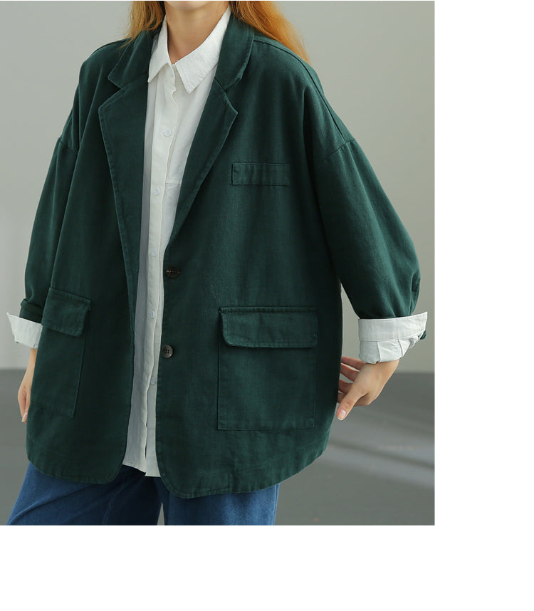 Plus Size-Literary Retro Single-Breasted Slimming Suit Jacket