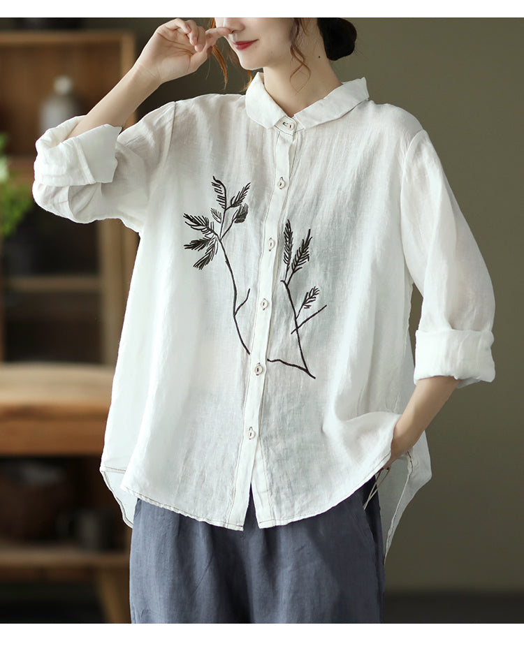 Vintage Lapel Embroidered Linen Shirt – Jverny
