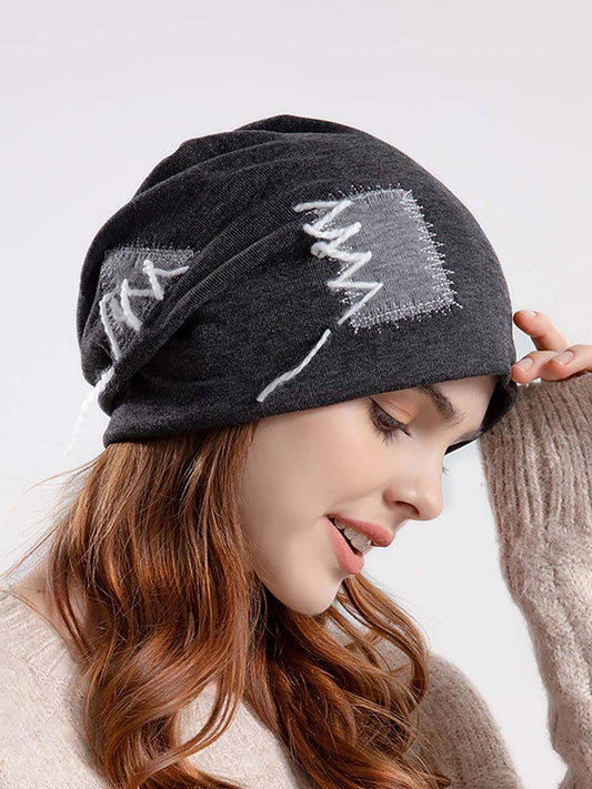 Winter Women Knitted Splicing Drawstring Hat