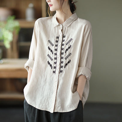Vintage Heavy Duty Embroidered Linen Lapel Shirt