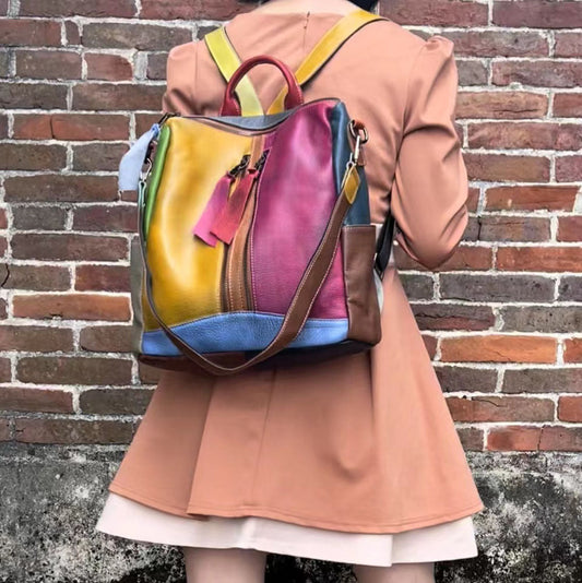 Sac à dos en cuir multicolore pour femme