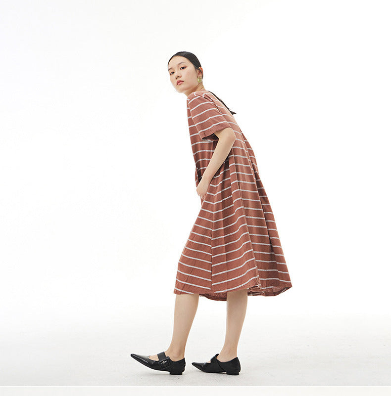 Plus Size Loose Slim Striped Print Casual Dress