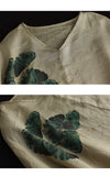 Vintage Ink Print Fine Ramie Doll Sleeve T-Shirt