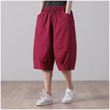 Literary Solid Color Five-Point Casual Pants