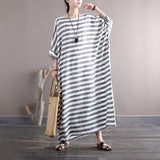 Striped Retro Literary Distressed Washed Loose Plus Size Dress