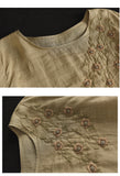 Retro Fine Ramie Heavy Industry Embroidery Lantern Sleeve T-Shirt