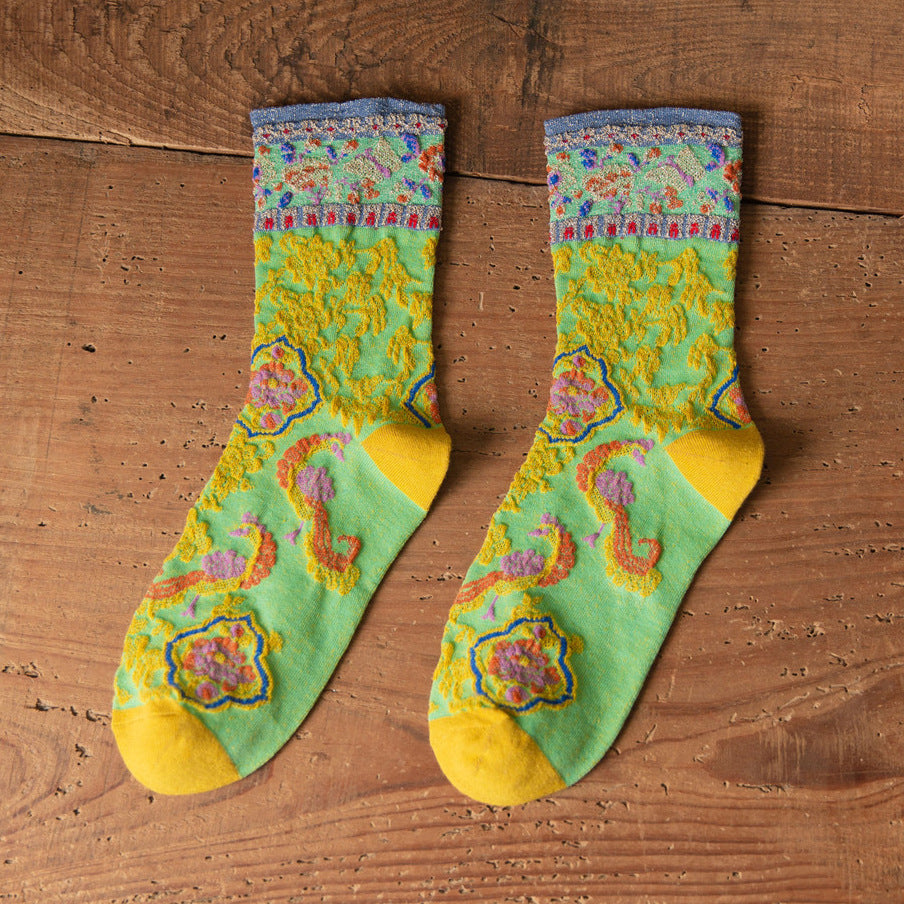 5 Pairs Spring Vintage Chinese Style Jacquard Socks
