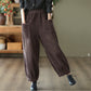 Pantalon rayé vintage en velours côtelé à taille élastique