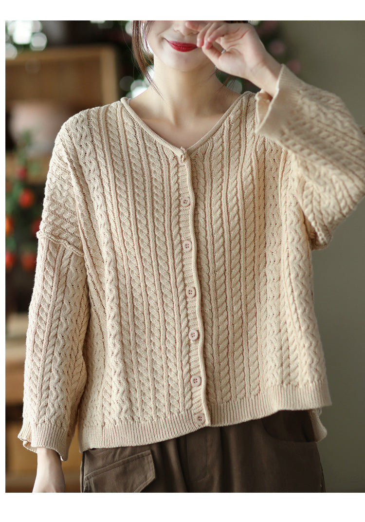 Vintage Cotton Knit Twist Cardigan Sweater Jacket