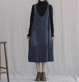 Art Retro Loose Casual Large Size Denim Strap Dress