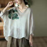 Vintage Ink Print Fine Ramie Doll Sleeve T-Shirt