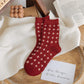Women Winter Knitted Thick Warm Red Socks 2 Pairs