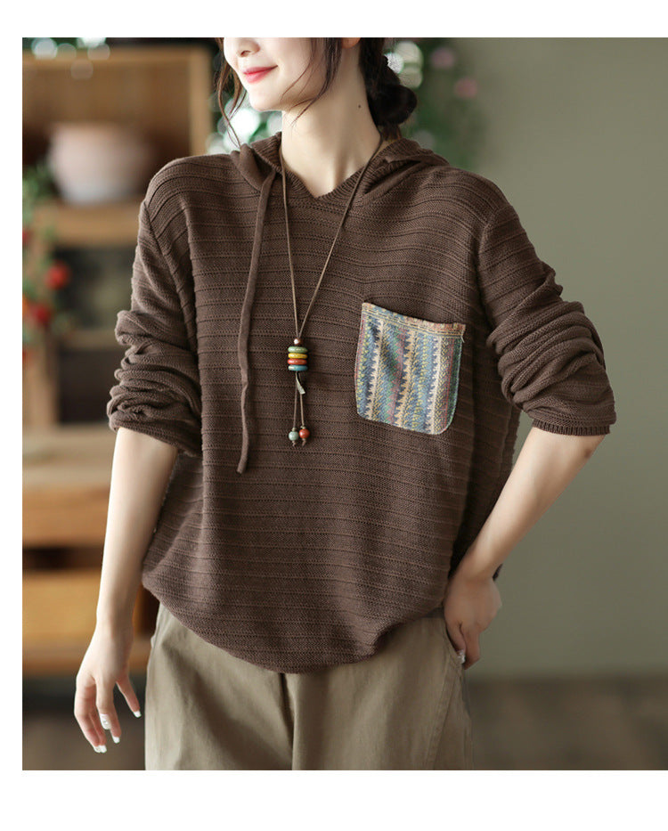 Nouveau Pull à capuche avec patch en tricot de coton