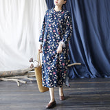 Literary Retro Long Sleeve Stand Collar Full Placket Dress