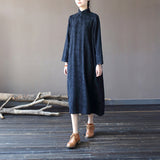 Autumn Stand-Up Collar Button Retro Long-Sleeved Loose Dress