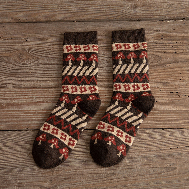 6 paires de chaussettes chaudes en laine épaisse pour femme, tube moyen, hiver