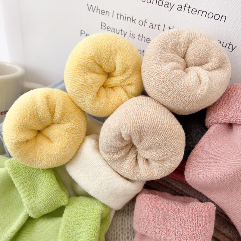 4 Pairs Women Solid Warm 100%Cotton Socks