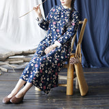 Literary Retro Long Sleeve Stand Collar Full Placket Dress