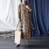 Literary Retro Long Sleeve Stand Collar Full Placket Dress