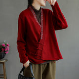 New Style Retro Embroidered Slanted Jacket With Buckle