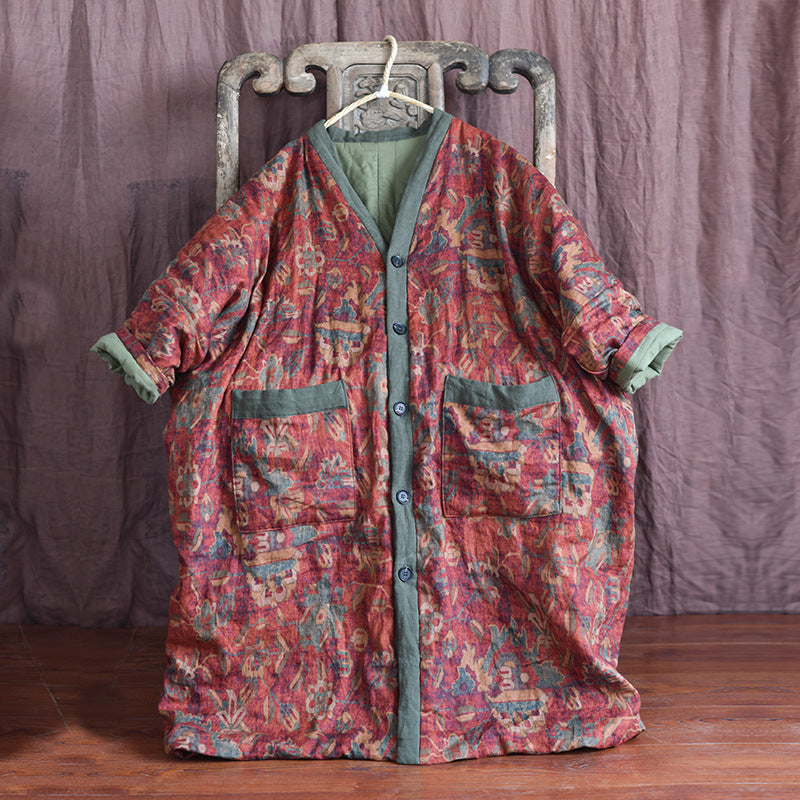 Manteau en coton cardigan vintage imprimé lin