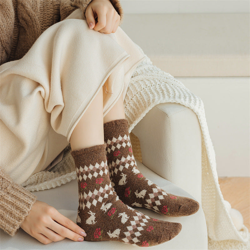 5 paires de chaussettes épaisses en laine vintage pour femmes, hiver