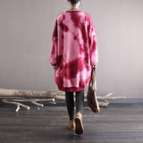Retro Literary Thick Round Neck Mid-Length Sweater Tie-Dye Long Top