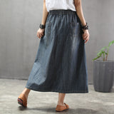 Art Embroidered Denim Patch Vintage Skirt