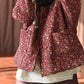 Vintage Floral Disc Button Cotton Linen Cardigan Stand Collar Jacket