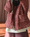 Vintage Floral Disc Button Cotton Linen Cardigan Stand Collar Jacket