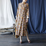 Literary Retro Long Sleeve Stand Collar Full Placket Dress
