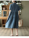 Vintage Lapel Cotton High Waist Stitching Slim Dress