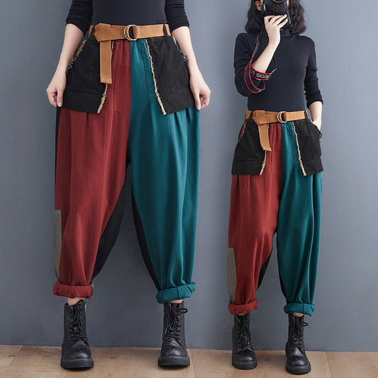 Nouveau Pantalon sarouel en Denim cousu de grande taille littéraire