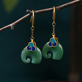 Elephant Imitation Hetian Jade Vintage Style Earrings